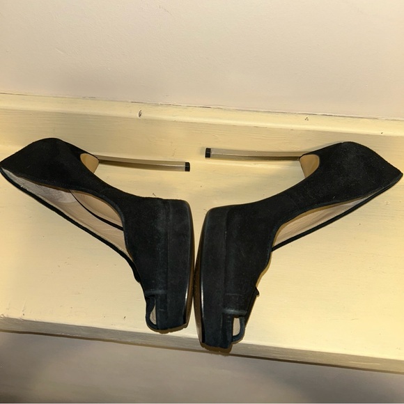 Nine West Leather Suede Open Peep Toe Heels w/ metal heel - Picture 11 of 11